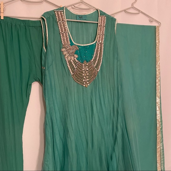 Teal Salwar Kameez Indian 3-Piece Set – Punjabi/Pakistani Style - Picture 7 of 8